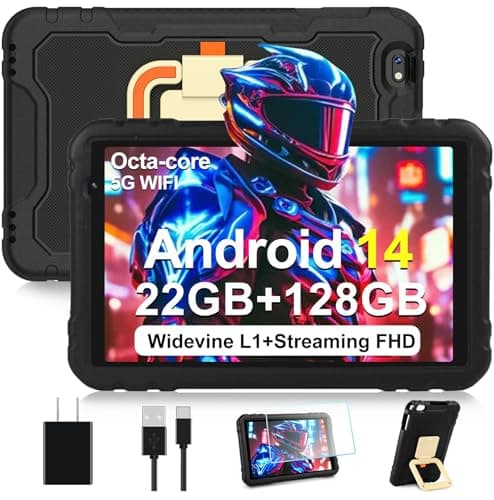 2025 Android 14 Tablet, 10 inch Tablets 22GB+128GB +1TB Expand, 8000mAh Octa-Core Tablet w/ Drop-proof Case, HD IPS Display, GPS, 5G WIFI, Split Screen,Widevine L1, for Adults and Kids -Metal Black