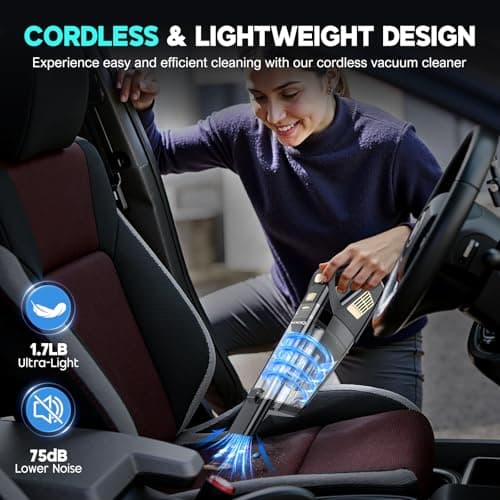 CKIKH Handheld Vacuum Cordless, 15000PA Strong Suction Hand Held Car Vacuum Cleaner Portable with Multi-Nozzles & Washable Filter, Lightweight Dust Busters Rechargeable for Home, Car, Office, Pets 7