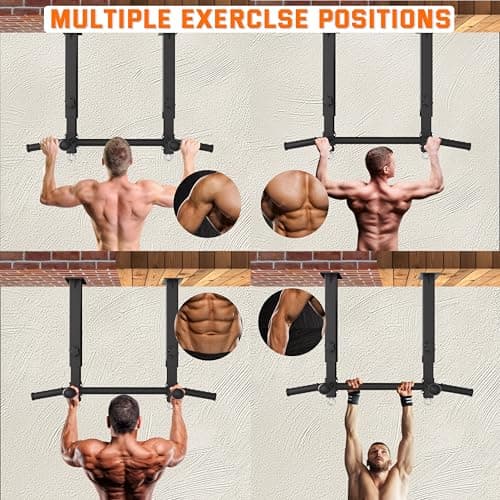 Ceiling Mount Pull Up Bar for Garage/Basement/Rafter - Heavy Duty 800LBS Adjustable Height Multi-Grip Chin Up Bar,Ceiling Joist/Beam Mounted Pull-Up Bar with Ball Finger & Round Anchors 6