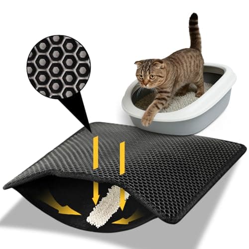 Conlun Cat Litter Mat 23"x17", Honeycomb Double Layer Waterproof Urine Proof Trapping Waste for Kitty Litter Box, Washable, No Slip Cat Matt for Floor, Black