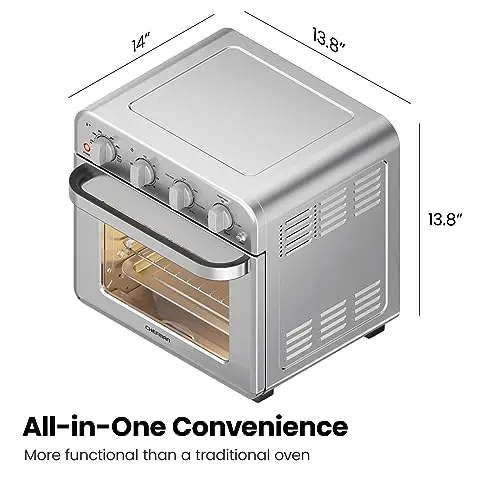 Chefman Air Fryer Toaster Oven Combo, 7-in-1, Convection Oven Countertop Extra Large 19 Quart Oven Air Fryer, Cook a 10-Inch Pizza, 4 Slice Toaster, Integrated Timer, Auto-Shutoff, Stainless Steel 9