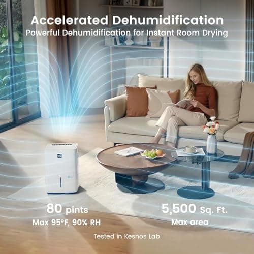Kesnos 80 Pints Energy Star Dehumidifier for Home, Basement with Drain Hose, Front LED Display and 1.06 Gal Water Tank, Ideal for Large Room up to 5,500 Sq. Ft., Featuring Auto Defrost, Timer Function 2