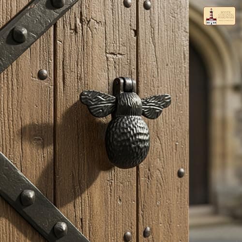 Mystic Colonial Medieval Cast Iron Door Knocker Bumble Bee, 4 Inch Rustic Black Finish Decorative Front Door Accent with Mounting Screws 7