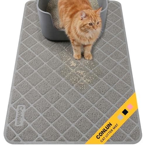 Conlun Cat Litter Mat Litter Trapping Mat, Premium Durable PVC Grid Mesh with Scatter Control, Non-slip, Less Waste Cat Litter Box Mat, Soft on Kitty’s Paws, Urine Waterproof, 24" x 17" Grey