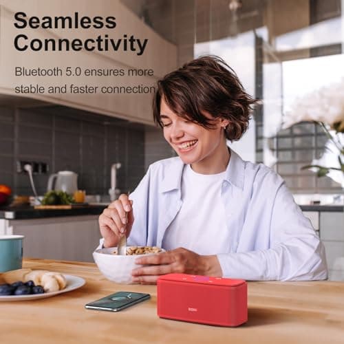 DOSS SoundBox Touch Wireless Bluetooth Speaker-12W HD Sound with Rich Bass, IPX5 Waterproof, 20H Playtime, Handsfree, for Gatherings, Home, Office, Outdoor, Travel-Red 5