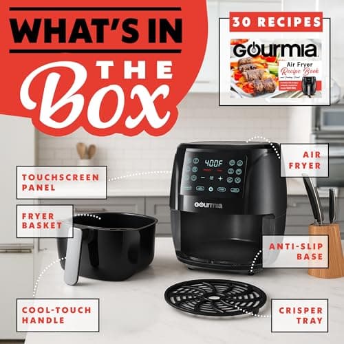 Gourmia Air Fryer - 6 Qt Large Capacity, FryForce 360º, Digital Display with 12 Presets, Roast, Bake, Broil, Dehydrate, Dishwasher Safe Accessories, Black 6