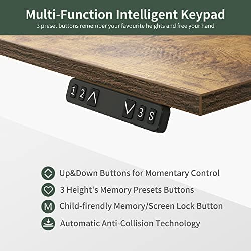 FEZIBO 75", 330lbs Load Capacity, L Shaped Standing Desk with Drawers, Reversible Electric Standing Gaming Desk Adjustable Height, Corner Stand up Desk with Splice Board, Black Frame/Rustic Brown Top 5