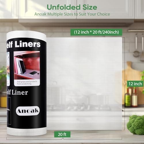 Anoak Shelf Liner Cabinet Liner, Non Adhesive Drawer Liner, Washable 12 Inch x 20 FT(240 Inch) Waterproof Durable Non-Slip Shelf Liners for Kitchen, Drawer, Refrigerator 7