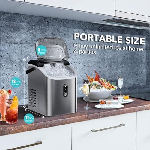 FREE VILLAGE Nugget Ice Maker Countertop, Pebble Ice Maker Machine with Soft Chewable Ice, 34lbs/24H, Self-Cleaning, One-Click Operation, Stainless Steel, Crushed Ice Maker for Home Kitchen Office 7