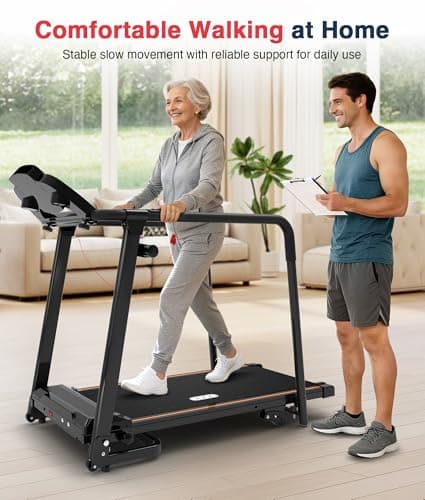 Redliro Treadmill for Seniors with Long handrails - 300 lbs Capacity Walking Treadmill for Seniors with 0%-2% Incline, Foldable, Heart Rate Monitor, Mute Home Recovery Walking Machine for Seniors 8
