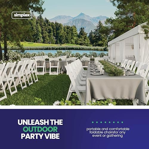 SIMPLEX 4 White Folding Chairs – Resin Stackable Foldable Chairs with Padded Seats – Comfortable White Folding Chairs for Indoor/Outdoor Events – Lightweight Resin Chairs (4 Pack) 5