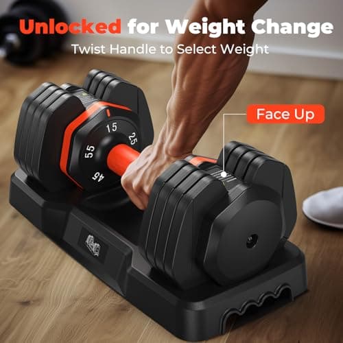 Adjustable Dumbbells Set 55LB, Adjustable Weights 15/25/35/45/55lbs, Dumbbell Pair 10LBS Dumbbell Anti-Slip Handle for Exercise Fitness Workout Set of 2 5