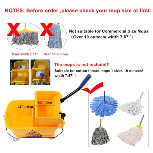 Ridgeyard 5.28 Gallon Side Press Yellow Mop Bucket with Wringer, Mop Bucket with Wringer Set for Home Use, Dirty Water Separator, 11x16.92x27.55 Inch 4