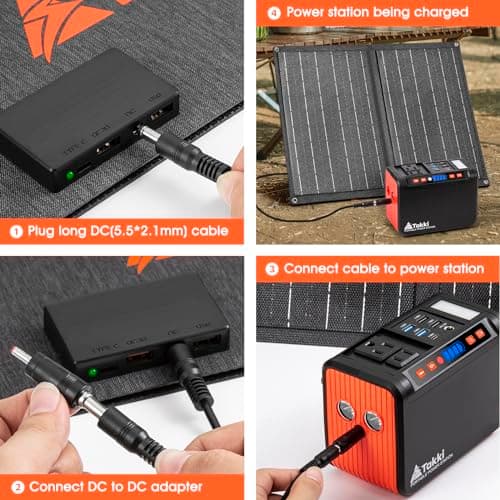 Takki 111Wh Portable Solar Generator Power Station with 21W Foldable Solar Panel, 120W Peak Solar Charger Power Bank with 110V AC DC USB Ports for Camping Emergency Outdoor Home Use 5