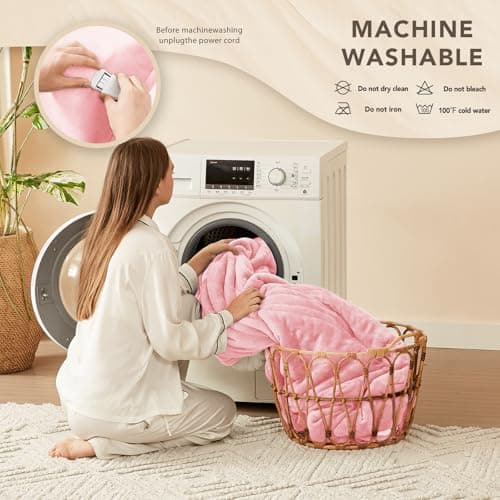 Homemate Electric Heated Blanket Queen - 84"x90" Heating Bed Blankets Throw with 10 Heating Levels 8 Hours Auto Off Fast Heating Over-Heated Protection Ultra Soft Warm Flannel ETL Certified Pink 7