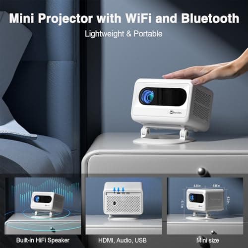 【Electric Focus & Native 1080P】VOPLLS 1080P Smart Projector with WiFi and Bluetooth, Auto Focus & Keystone Portable Outdoor Projector, VOPLLS 4K Support Home Movie Projector 7