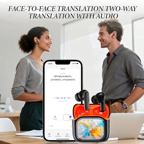 NE20 Earbuds, 2025 New 6.0 Pro NE20 Translation Earbuds Real Time, Wireless Bluetooth 6.0 AI Headphones, LCD Touch Screen,48DB Intelligent Noise Reduction, HD Stereo Sound,IPX6 Water-Resistant (Black) 5