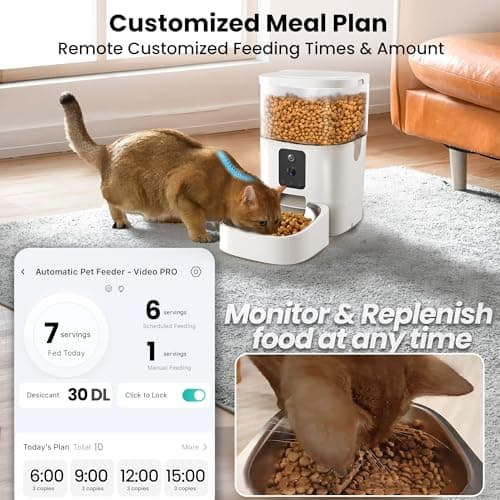 Automatic Cat Feeder with Dual Cameras, 2K HD Video with Night Vision, 5G WiFi Timed Pet Food Dispenser for Cat & Small Dog, 2-Way Audio, Easy APP Control, AI Pet Capture & Remain Food Record 4