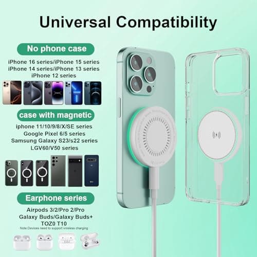 MagSafe Charger 2Pack 15W Magnetic Wireless Charger Fast Charging Pad with 6FT USB C to USB C Cable Compatible with iPhone 17/16/15/14/13/12 Series & AirPods 4/3/2/Pro | Strong Magnet Technology 7