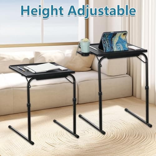 MISZP Adjustable TV Tray Foldable Table - TV Dinner Tray on Bed & Sofa, Comfortable Better Folding Table with Cup Holder, 6 Height & 3 Tilt Angle Adjustments (Black) 8