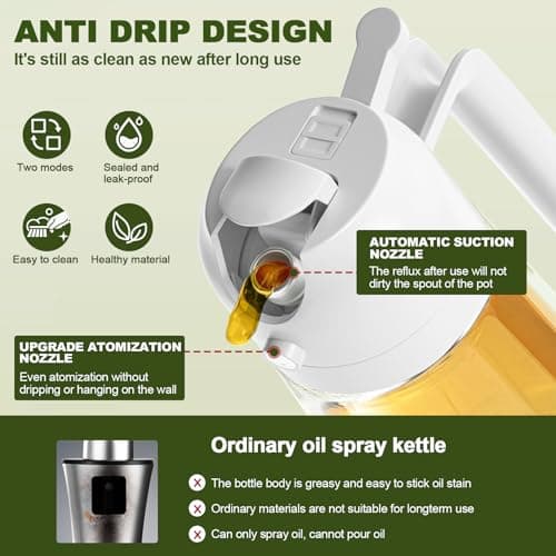Oil Spray Bottle, 2 in 1 Oil Spray and Oil Container, 470ml/ 16oz Olive Oil Spray Bottle,Cooking Oil Spray Glass for Used for Air Fryer, Baking, Grilling(GREY) 5