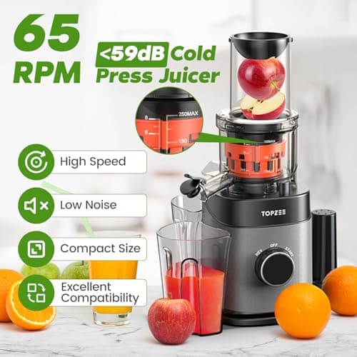 Cold Press Juicer, Slow Masticating Machines with Extra Large Feed Chute Fit Whole Fruits & Vegetables Easy Clean Self Feeding Effortless for Batch Juicing, High Juice Yield, BPA Free, Black 3