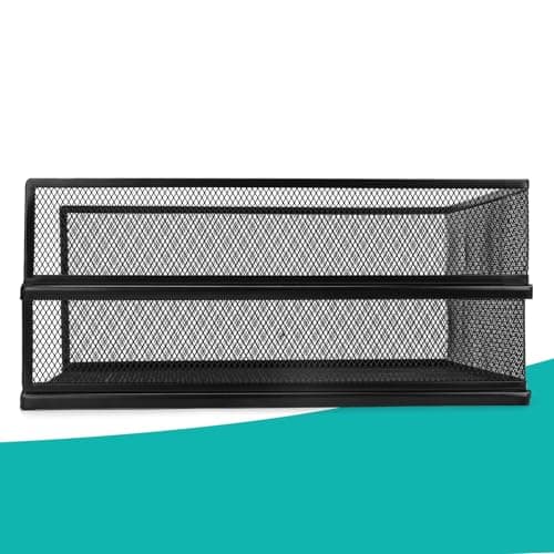 AZFUNN Wire Mesh Letter Trays Paper Tray Desk File Organizer, 2 Pack Stackable Metal Front-Load Documents Tray for Office Supplies File (Lengthways) 7