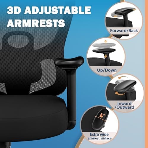 ELABEST Ergonomic Office Chair,Home Desk Chair with Mesh Back,Adjustable Lumbar Support,Built-in Springs Wide Seat,Executive Task Chair with 3-D Big Armrests,Tilt Function,Computer Desk Chair 6
