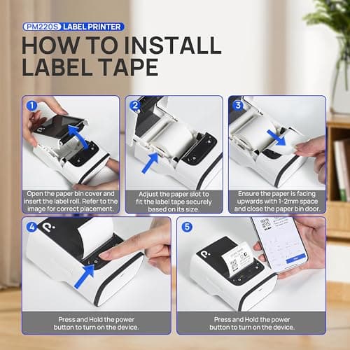 POLONO PM220S Label Maker Machine with Tape, 2 Inch Bluetooth Thermal Label Printer, Portable Sticker Printer for School, Office, Home, Business, Label Maker with 2'' x1.18'' Labels, White 6