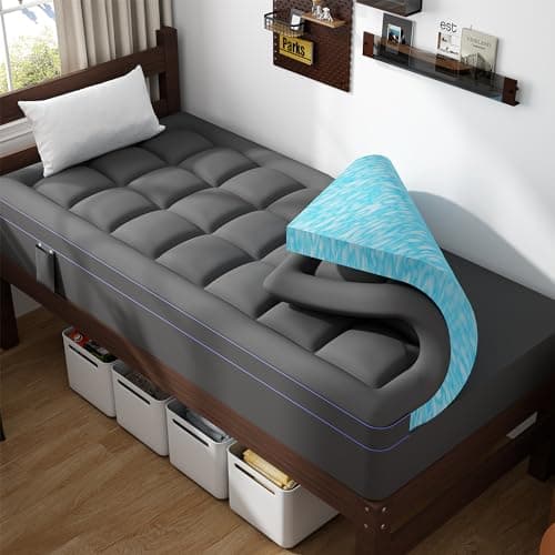 ABENE 3 Inch Dual Layer Memory Foam Mattress Topper Twin XL, 2 Inch Memory Foam Plus 1 Inch Down Alternative Pillowtop Mattress Pad, with Bedside Pocket, College Dorm Essential (Twin XL, Gray)