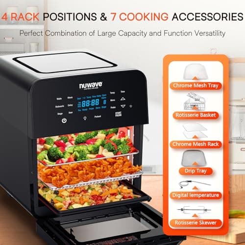 Nuwave Brio 15.5Qt 10-IN-1 Air Fryer Rotisserie Oven, XL Family Size, Even & Crisp AirFry, Reheat, Roast, Dehydrate for Quick Meals, 50°-425°F Control, 100 Presets & 50 Memory, Dishwasher-Safe, 1800W 6