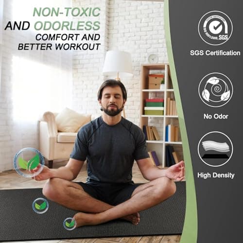 anngrowy Yoga Mat Non-Slip Extra Long & Wide(84" x 30" x 1/4 in) Professional Yoga Mats with Strap, Thick Black Exercise Mat for Women Men Yoga, Pilates, Fitness, Barefoot Workouts, Home Gym Floor Mat 6