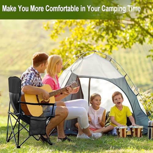 SAILARY Folding Camping Collapsible Chairs Heavy Duty Lawn Chair with Cooler Bag, Storage Pocket, Waterproof Bag Outdoor Arm Chair, Supports 225LBS, Black 6