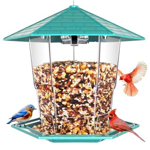 Bird Feeders for Outdoors, BOLITE Hanging Bird Feeder with Roof Design, 3 Lb Seed Capacity, Suitable for Garden, Backyard and Outside Decoration, Plastic, Green