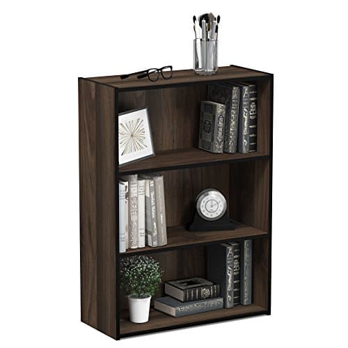 Furinno PASIR Book Shelf, 3-Tier Bookshelf, Storage Shelves Bookcase, 9.7 x 23.7 x 31.5, for Living Room, Bedroom, Home Office, Columbia Walnut