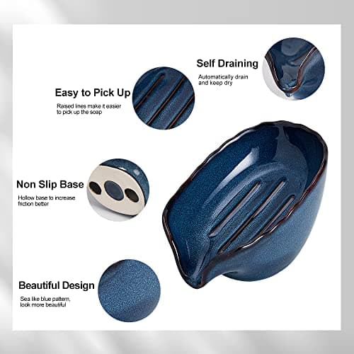 Floatant Soap Dish, Ceramic Dish Soap Holder, Self Draining Soap Holder, Easy to Clean Keeps Soap Dry, Soap Dishes for Bathroom, Kitchen, Toilet (Blue) 5