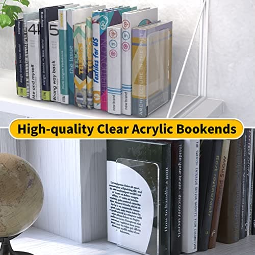 Clear Acrylic Book Ends, 2 Pcs Heavy Duty Non-Skid Bookends for Shelves/Desk, Office Home Book Stopper for Book, Video Games, CDs 5