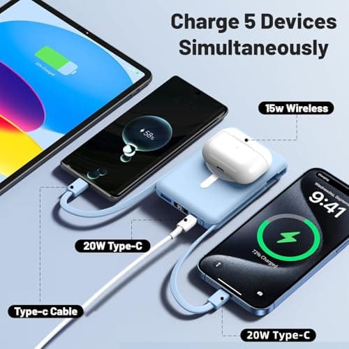Azmuth for Magsafe Battery Pack, 10000mAh Magnetic Power Bank 22.5W PD Fast Charging with LED Display Wireless Portable Charger for Magsafe with Stand for iPhone 17/16/15/14/13/12/Pro/Pro Max 6