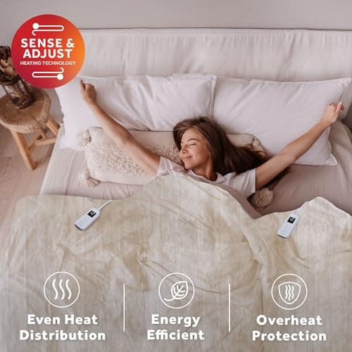 Sunbeam Royal Posh Velvet Heated Electric Blanket Queen Size, 90" x 84", 12 Heat Settings, 12-Hour Selectable Auto Shut-Off, Fast Heating, Machine Washable, Warm and Cozy, Champagne 6