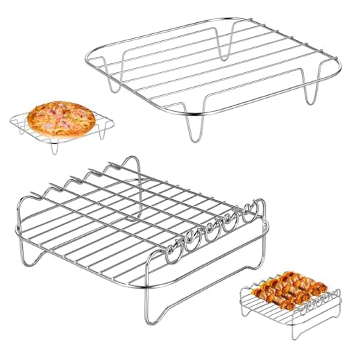 2 Pcs Air Fryer Rack Square, Stackable Multi-Layer Stainless Steel Dehydrator Rack, Square Air Fryer Accessories, Metal Double Layer Wire Racks