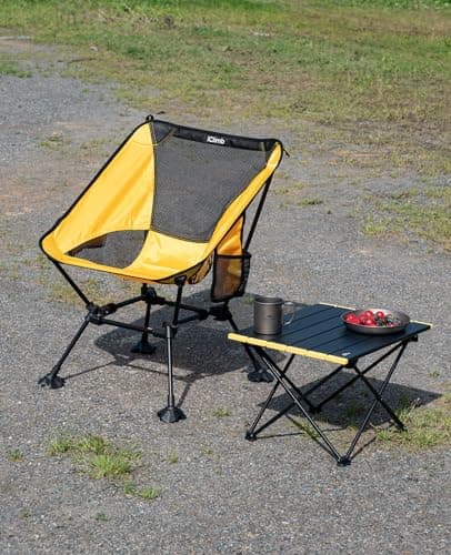 iClimb Ultralight Compact Camping Folding Beach Chair with Anti-Sinking Large Feet and Back Support Webbing (Yellow - Square Frame) 9