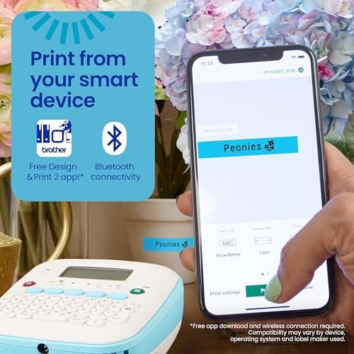 Brother P-Touch -N25BTV3 Personal Connected Label Maker, Bluetooth (Bundle), Design&Print2 app, Portable, Handheld, 3 Sample Label Tapes Included, Prints with Btag½â€ (12mm) Wide Tapes 5