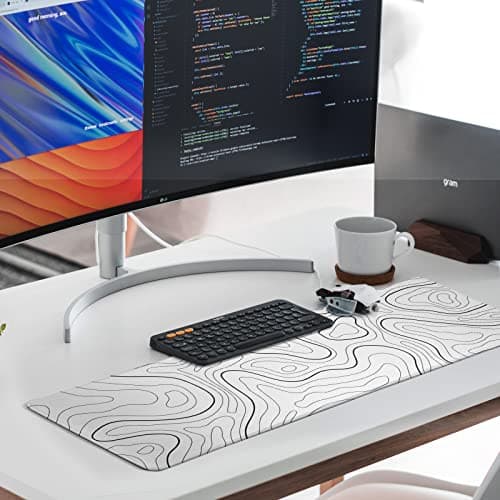 White Big Mousepad for Gaming Large Topographic Map Washable Desk Pad with Stitched Edge Office Supplies and Decor 31.5''x11.8'' Computer Keyboard Protector 8
