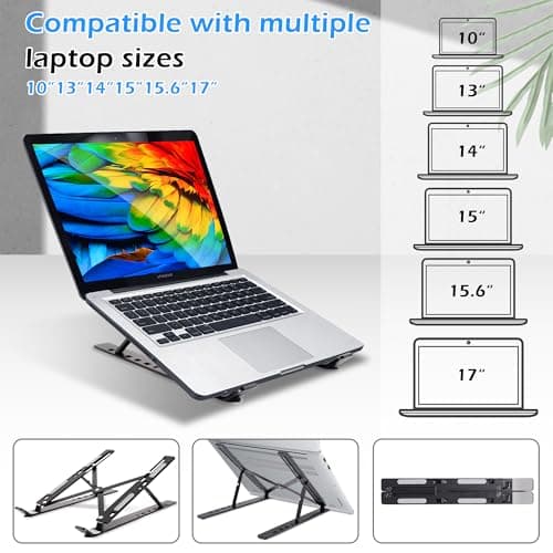 Banlangen Laptop Stand for Desk - Aluminum Adjustable Foldable Portable Laptop Riser，Ergonomic Laptop Holder,Ventilated Cooling Computer Stand for 10 13 14 15 15.6 17 Inch Laptops, Tablets-Black 6