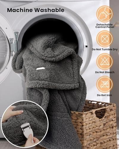 blunique Heated Blanket Electric Blanket Throw - Fast Heating Blanket Throw Double Sided Sherpa Ultra Soft Cozy with 10 Heating Levels & 2-10 Hours Auto Off, Mashine Washable, 50 x 60 Inches, Grey 7