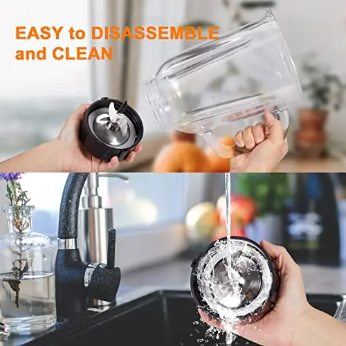 JUSANTE Blender with 64 oz Glass Jar - 1200W High Speed Juicer Blender for Smoothies, Shakes & Frozen Drinks (Black) 7