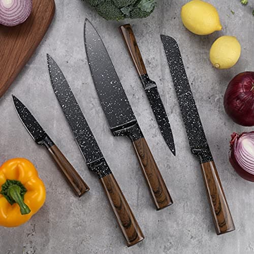 Vvwgkpk 12-Piece Kitchen Knife Set with Wooden Block,Professional Chef Knife Sets with steak knives,High Carbon German Stainless Steel Knife with Japanese Designed Wooden Pattern Stainless Handle 7
