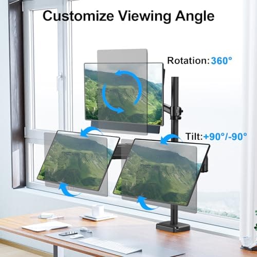MOUNTUP Triple Monitor Mount Fits Max 32 Inch Screen, Holds 4.4-17.6lbs, 3 Monitors Desk Mount, Triple Monitor Stand for Desk, Adjutable Arm with Clamp/Grommet Base, VESA 75x75/100x100 MU6013A 5