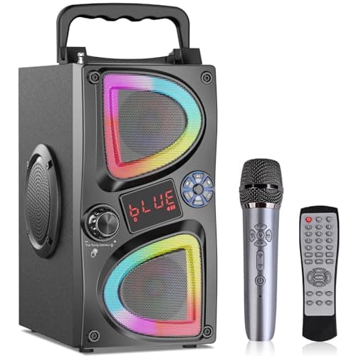 Bluetooth Speaker, 60W(Peak) Wireless Portable Small Home Party Speakers with Double Subwoofer Deep Bass, FM Radio, Lights, Remote, 80dB Loud Stereo Sound Boombox for Outdoor Camping Gifts