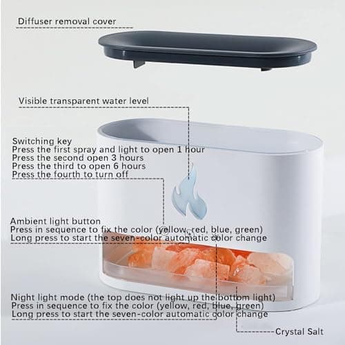 YALEDI Essential Oil Diffuser, Fireplace Flame Fire Oil Diffuser, 250ml Himalayan Salt Lamp Diffuser, Cool Mist Aromatherapy Humidifier with 7 Colors Light, Timer & Auto-Off for Home, Room (Black) 8